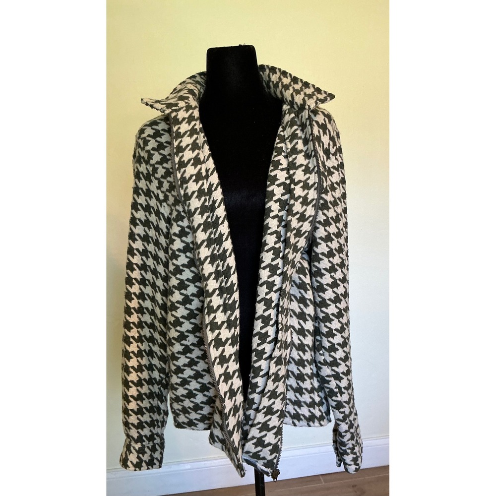 Beautiful! BoohooMAN Houndstooth Zip Up Jacket Black White XL Stand Collar